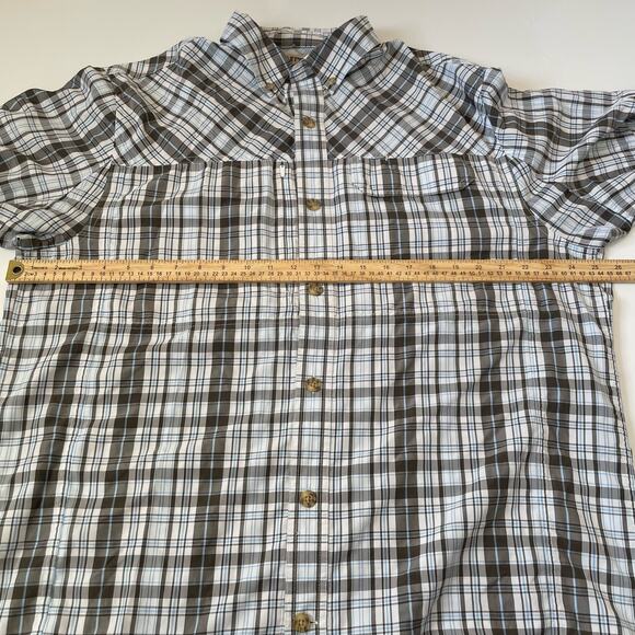 Duluth Size L Gray Blue Button Up Shirt Short Sleeves Vented Polyester/Nylon - Picture 8 of 9
